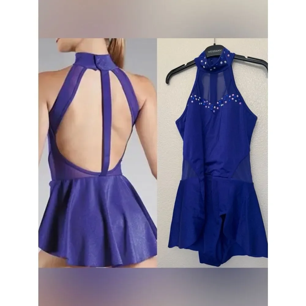 WEISSMAN solo custom Dance blue Costume Galaxy Sweetheart Bustle Dress D11554 MA